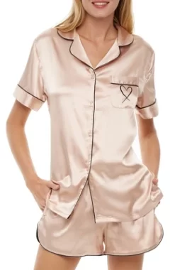 Womens Satin Pajamas Lounge Set, Silk Like Short Sleeve Top And Shorts With Pockets -Cozy Nights Sales Store GUEST e8fcd156 44bb 4da7 b658 4ab52050c9eb