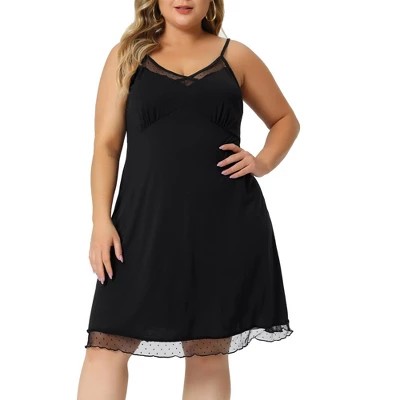Agnes Orinda Women's Plus Size V Neck Spaghetti Strap Adjustable Mesh Panel Hem Sleeveles Lace Trim Nightgown 5 Agnes Orinda Women's Plus Size V Neck Spaghetti Strap Adjustable Mesh Panel Hem Sleeveles Lace Trim Nightgown - Image 5