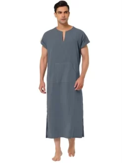 Lars Amadeus Men's Short Sleeves Cotton V-Neck Side Split Long Nightshirt -Cozy Nights Sales Store GUEST e95cf7f1 2594 440f be6d 63af42fcbcde