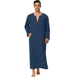 Lars Amadeus Men's Cotton V-Neck Side Split Long Night Gown With Pocket -Cozy Nights Sales Store GUEST eb1e39e1 3e48 49f8 842f 6b81d5c876a4