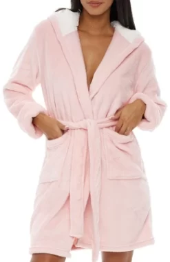 Women's Classic Plush Hooded Robe, Short Fleece Bathrobe With Hood -Cozy Nights Sales Store GUEST ebcc9e9c a629 4f8b 92d3 b3222de6de70
