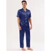 Lars Amadeus Men's Classic Satin Pajama Sets Short Sleeves Button Down Nightwear Sleepwears Loungewear Pjs