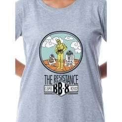 Star Wars Womens' R2-D2 C-3PO BB-8 Resistance Nightgown Sleep Pajama Shirt Grey