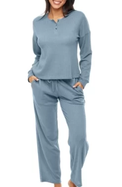 Women's Soft Ribbed Waffle Rib Knit Henley Pajamas Lounge Set, Lounge Sleeve Top And Pants With Pockets, Drawstring -Cozy Nights Sales Store GUEST eca78ade e269 468c 971d d0282cb3979d