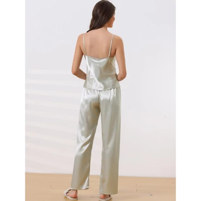 Cheibear Womens Silky Lace Camisole With Pants Loungewear Pajama Sets 2 Pcs 2 Cheibear Womens Silky Lace Camisole With Pants Loungewear Pajama Sets 2 Pcs - Image 2