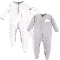 Hudson Baby Baby Cotton Snap Sleep And Play 3pk, Gray Clouds