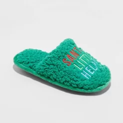 Kids' Holiday Santa's Little Helper Scuff Slippers - Wondershop™ Green -Cozy Nights Sales Store GUEST ee7be785 1901 4631 890d b3f69008815c