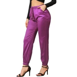 Allegra K Women's Drawstring Elastic Waist Athleisure Pants Ankle Length Satin Joggers With Pocket -Cozy Nights Sales Store GUEST f1520830 8016 401b a147 81319c46448e