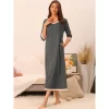 Cheibear Women's 3/4 Sleeve V Neck Full Length Sleep Nightdress With Pockets