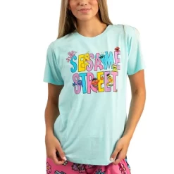 Sesame Street Adult Juniors Sleepwear Set With Short Sleeve Tee And Sleep Pants