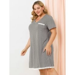 Agnes Orinda Womens Plus Size V Neck Polka Dots Short Sleeve Sleepwear Pajamas Nightgown -Cozy Nights Sales Store GUEST f4c5dc88 91cf 4b7e a145 dcaae2bb1f03