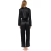 Women's Crop Top Satin Pajamas Lounge Set, Long Sleeve Top And Pants With Pockets, Silk Like PJs