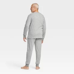 Men's Striped 100% Cotton Matching Pajama Set - Gray