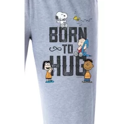 Peanuts Womens' Snoopy Charlie Brown Born To Hug Sleep Pajama Pants Grey
