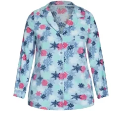 Women's Plus Size Snowflake Button Fleece Sleep Top - Blue | AVENUE -Cozy Nights Sales Store GUEST f77fce40 113b 422d 8465 210a4746e0ce