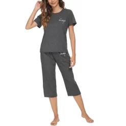 Cheibear Womens Sleepwear Pajama Set Round Neck Nightwear Lounge Pjs With Capri Pants -Cozy Nights Sales Store GUEST f89fe541 f278 4982 bb39 996e202a121e