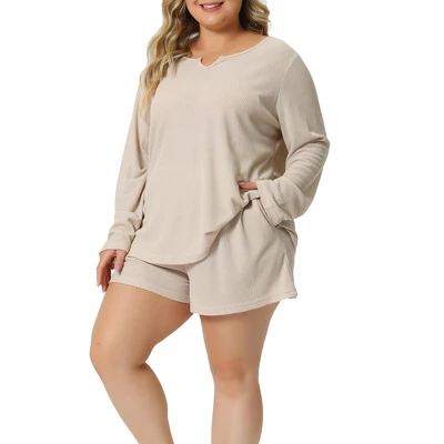 Agnes Orinda Women's Plus Size Waffle Long Sleeve Comfortable 2 Pieces Pajama Sets 1 Agnes Orinda Women's Plus Size Waffle Long Sleeve Comfortable 2 Pieces Pajama Sets
