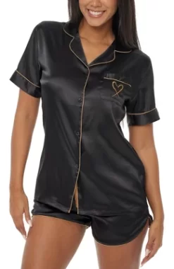 Womens Satin Pajamas Lounge Set, Silk Like Short Sleeve Top And Shorts With Pockets -Cozy Nights Sales Store GUEST faabce1a b248 4581 a2fb e04bd34c9a35