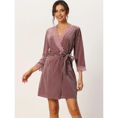 Cheibear Womens Velvet Nightgowns With Robe Lace Trim Loungewear Pajama Sets 2 Cheibear Womens Velvet Nightgowns With Robe Lace Trim Loungewear Pajama Sets - Image 2