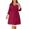 Agnes Orinda Women's Plus Size Solid Wrap Tie Belt Waist Lace Trim 3/4 Sleeve Pajama Robes
