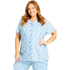 Women's Plus Size Bunny Button Up Sleep Top - Blue Bunny| AVENUE -Cozy Nights Sales Store GUEST fc9f0dae 0d71 4349 9bca 18bae9f53952
