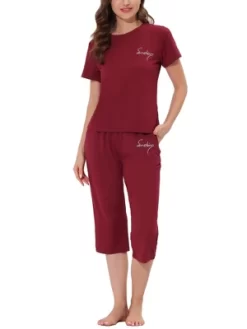 Cheibear Womens Sleepwear Pajama Set Round Neck Nightwear Lounge Pjs With Capri Pants -Cozy Nights Sales Store GUEST fe7c2f4f 08ad 45b9 964e b63eeac243c7