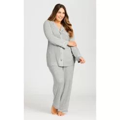 Women's Plus Size Hacci Button Top - Gray | AVENUE