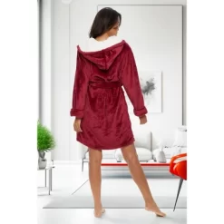Women's Classic Plush Hooded Robe, Short Fleece Bathrobe With Hood -Cozy Nights Sales Store GUEST ff12e66d 3d55 4813 9133 4dc09a2cc751