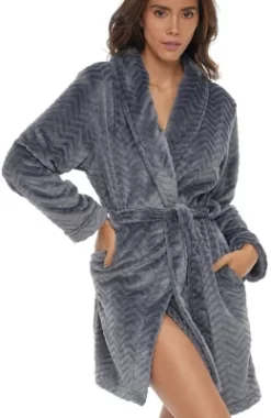 Women's Warm Soft Plush Fleece Bathrobe, Knee Length Robe, Chevrons -Cozy Nights Sales Store GUEST ff1baac0 6baa 4d86 869a f988cf900f3c