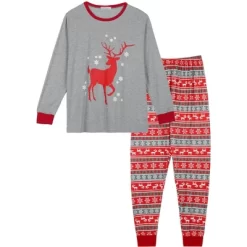 Cheibear Christmas Deer Print Long Sleeve Tee With Pants Loungewear Family Pajama Sets